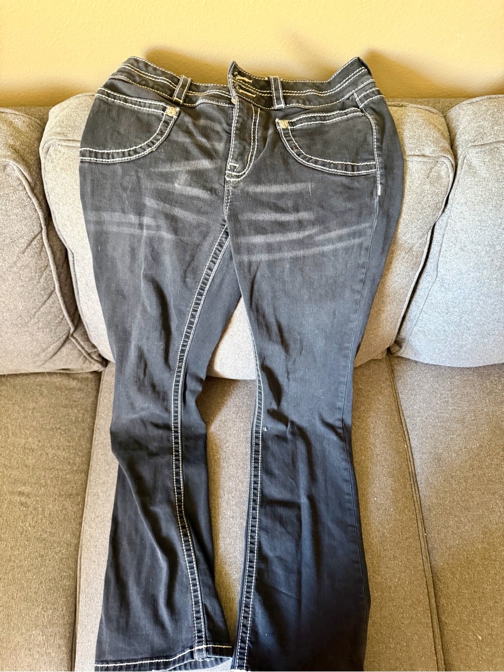 Miss Me Size 29 Mid Rise Bootcut Jeans Black Contrast Stitching